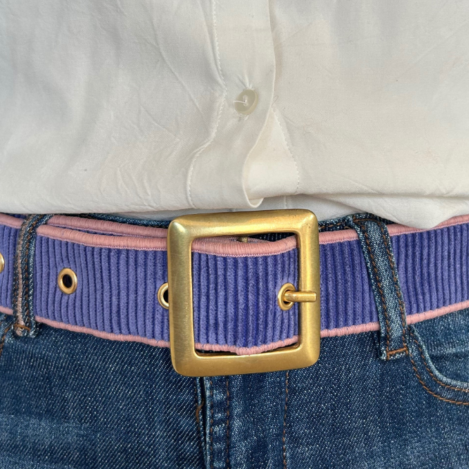 Ceinture en velours & tissu d’ameublement violet & parme – pièce unique 38/42