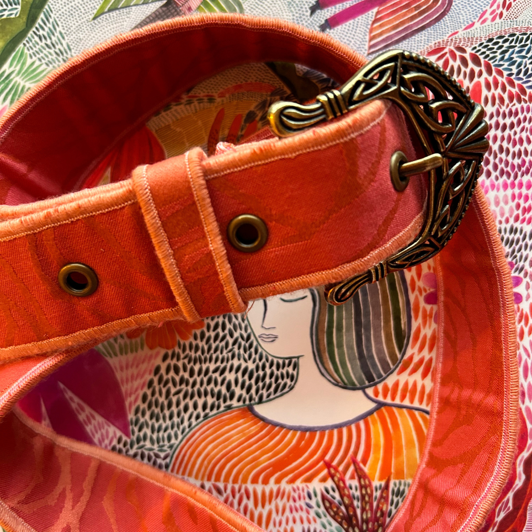 Ceinture en tissu d’ameublement corail – pièce unique taille 36/38