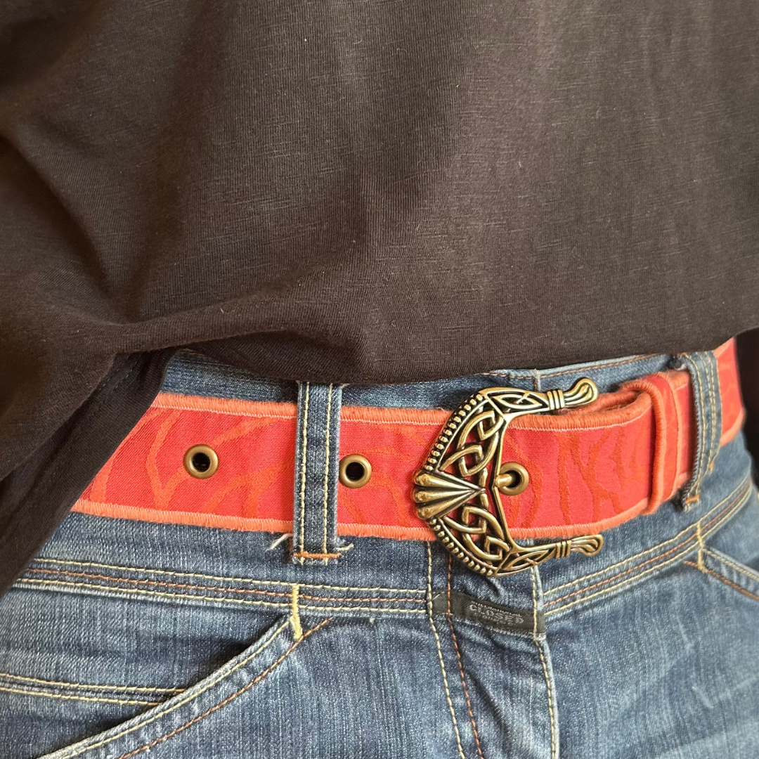 Ceinture en tissu d’ameublement corail – pièce unique taille 36/38