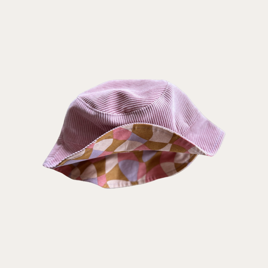 Bob Réversible – Imprimé graphique tons roses/corail & velours côtelé rose - Taille L