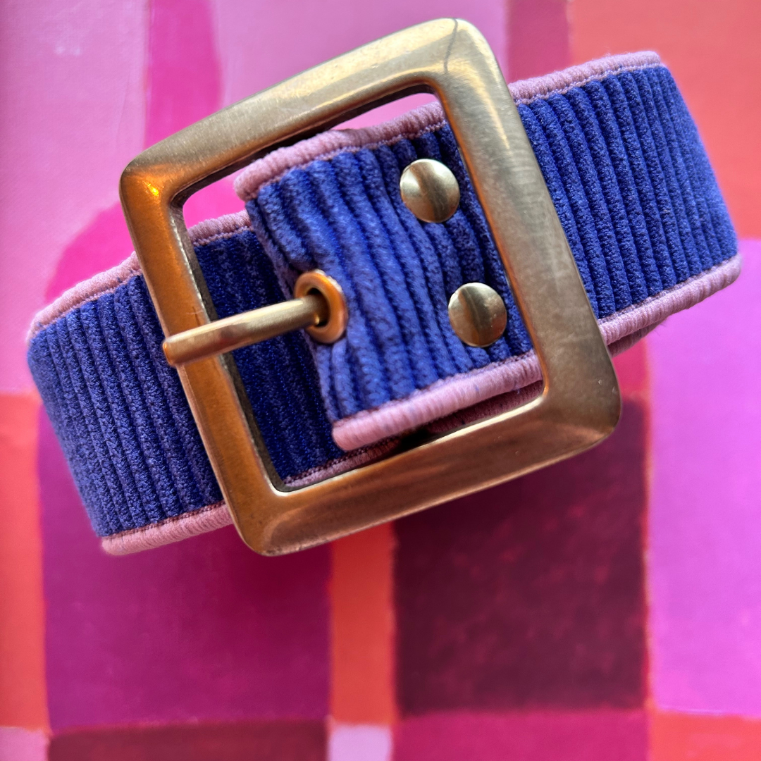 Ceinture en velours & tissu d’ameublement violet & parme – pièce unique 38/42