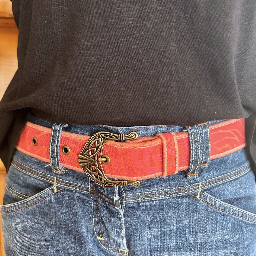 Ceinture en tissu d’ameublement corail – pièce unique taille 36/38