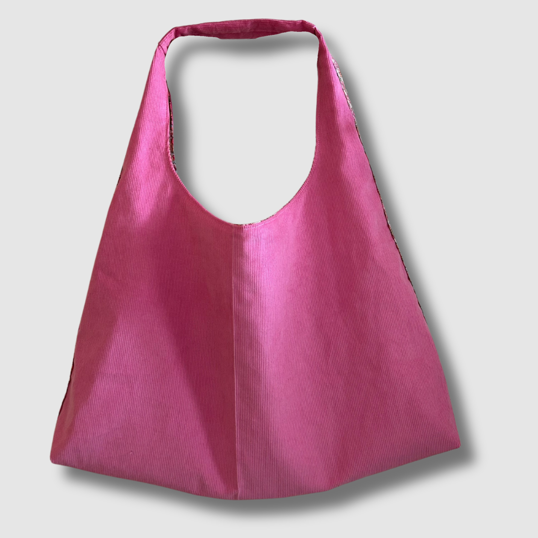 Sac à main réversible en velours et tissu type Liberty - camaïeu de rose