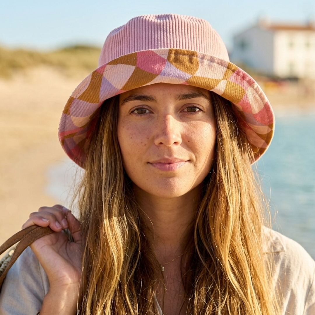 Bob Réversible – Imprimé graphique tons roses/corail & velours côtelé rose - Taille L
