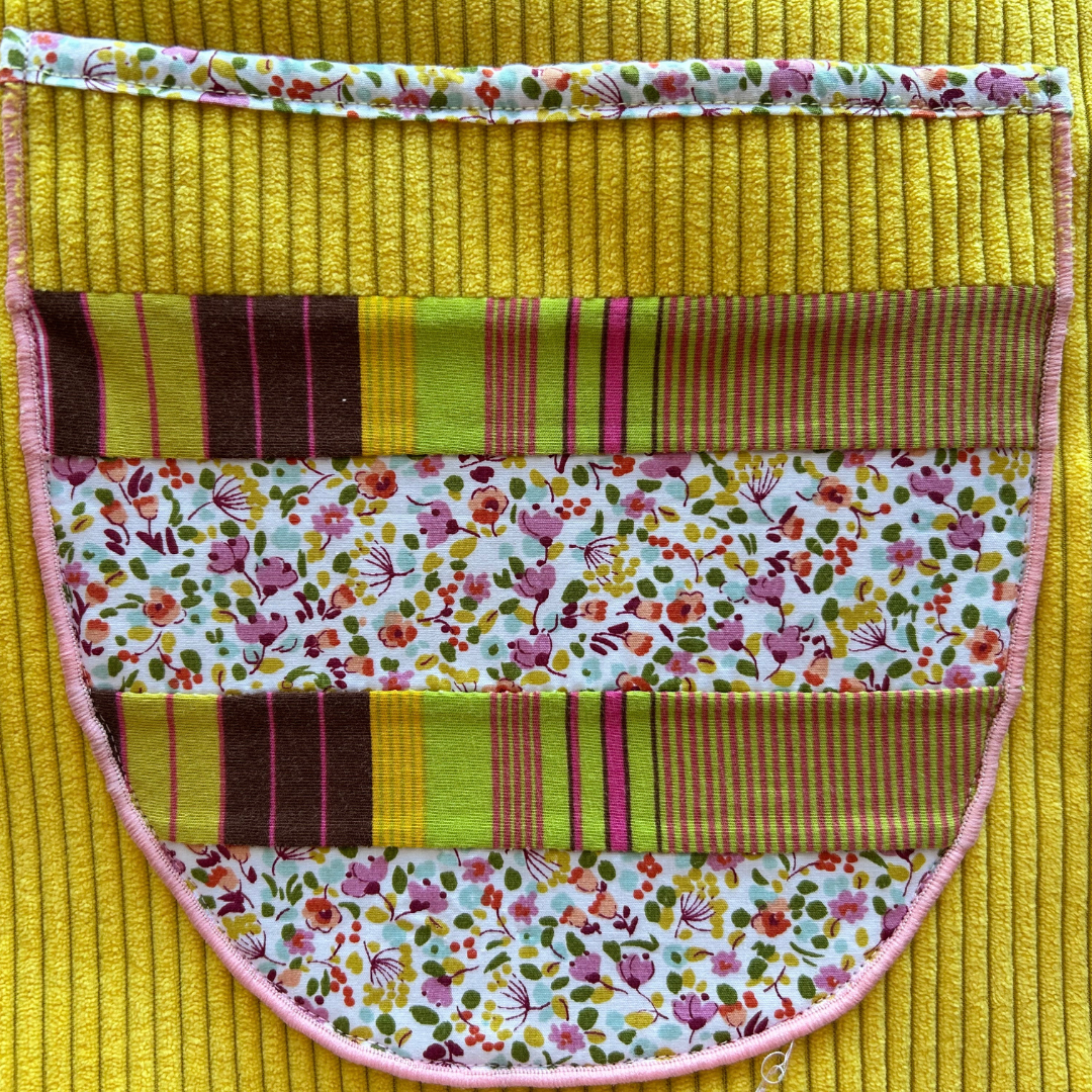 Gilet en velours jaune - bordure fleuri - pièce unique 40/44
