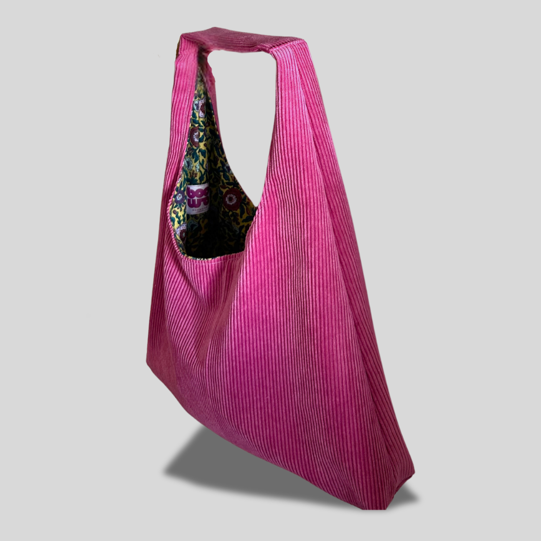 Sac à main réversible en velours et tissus d'ameublement - rose et jaune fleurie