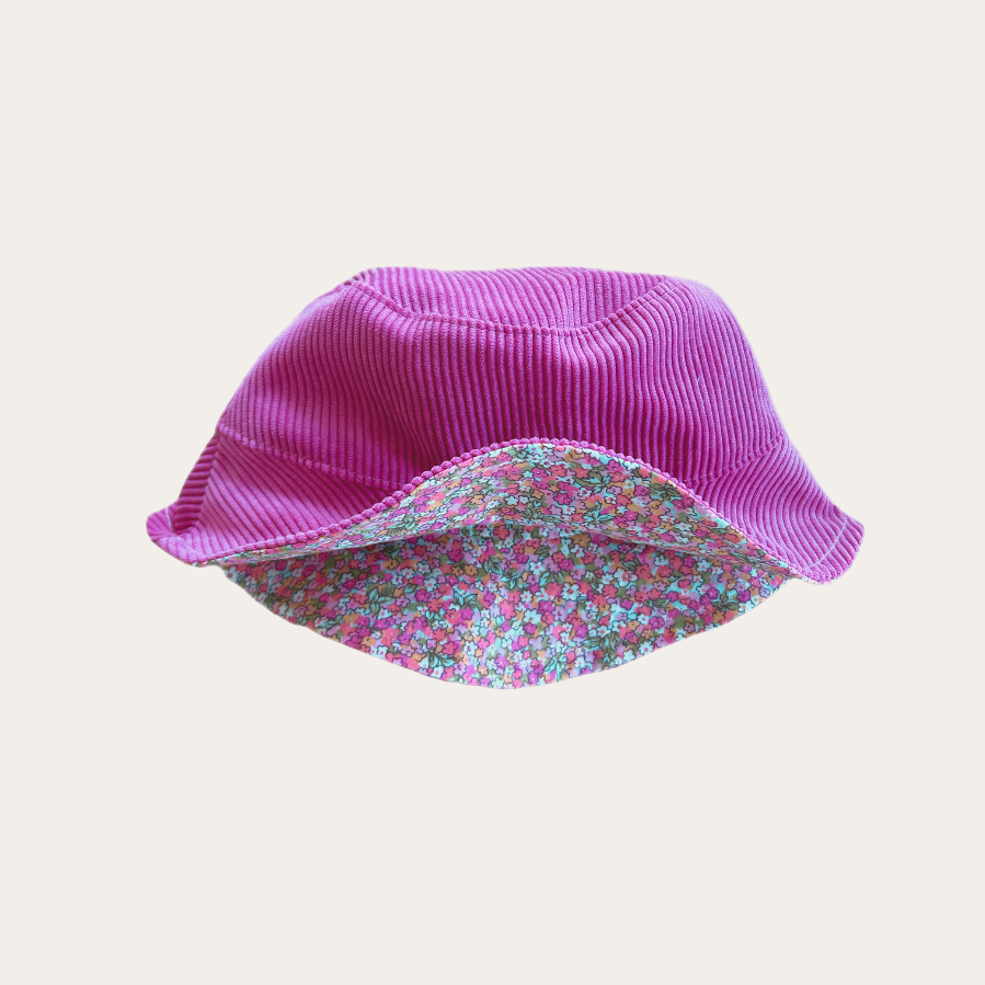 Bob Réversible – Fleuri & Velours côtelé rose fuchsia - Taille M