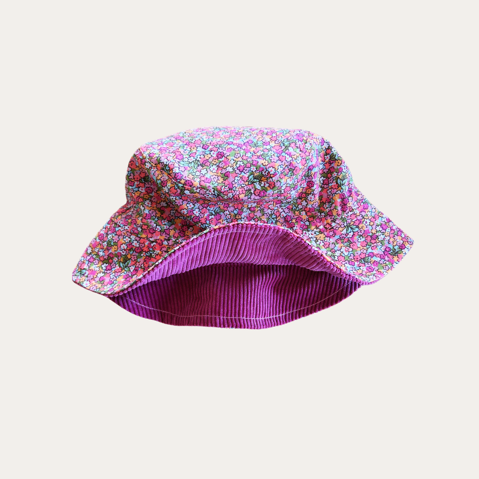 Bob Réversible – Fleuri & Velours côtelé rose fuchsia - Taille M