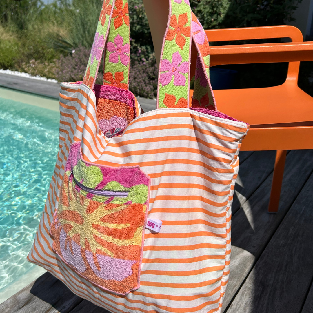 Sac de plage réversible jungle - rayures