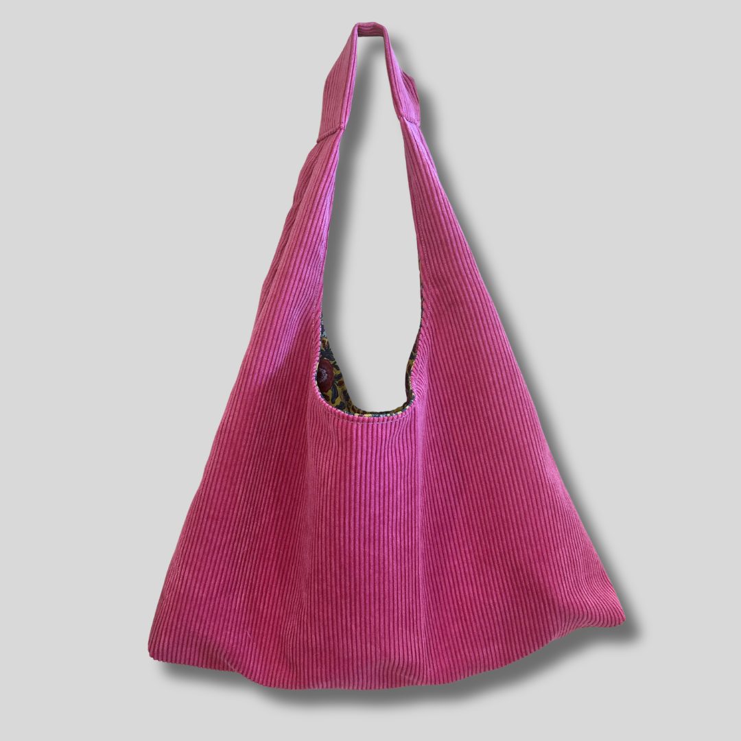 Sac à main réversible en velours et tissus d'ameublement - rose et jaune fleurie