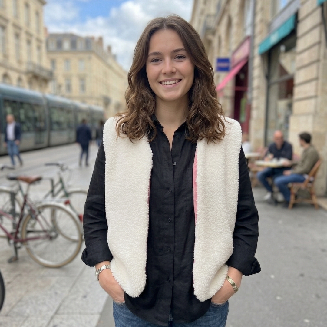 Gilet réversible en velours côtelé rose et sherpa crème - pièce unique 38-42