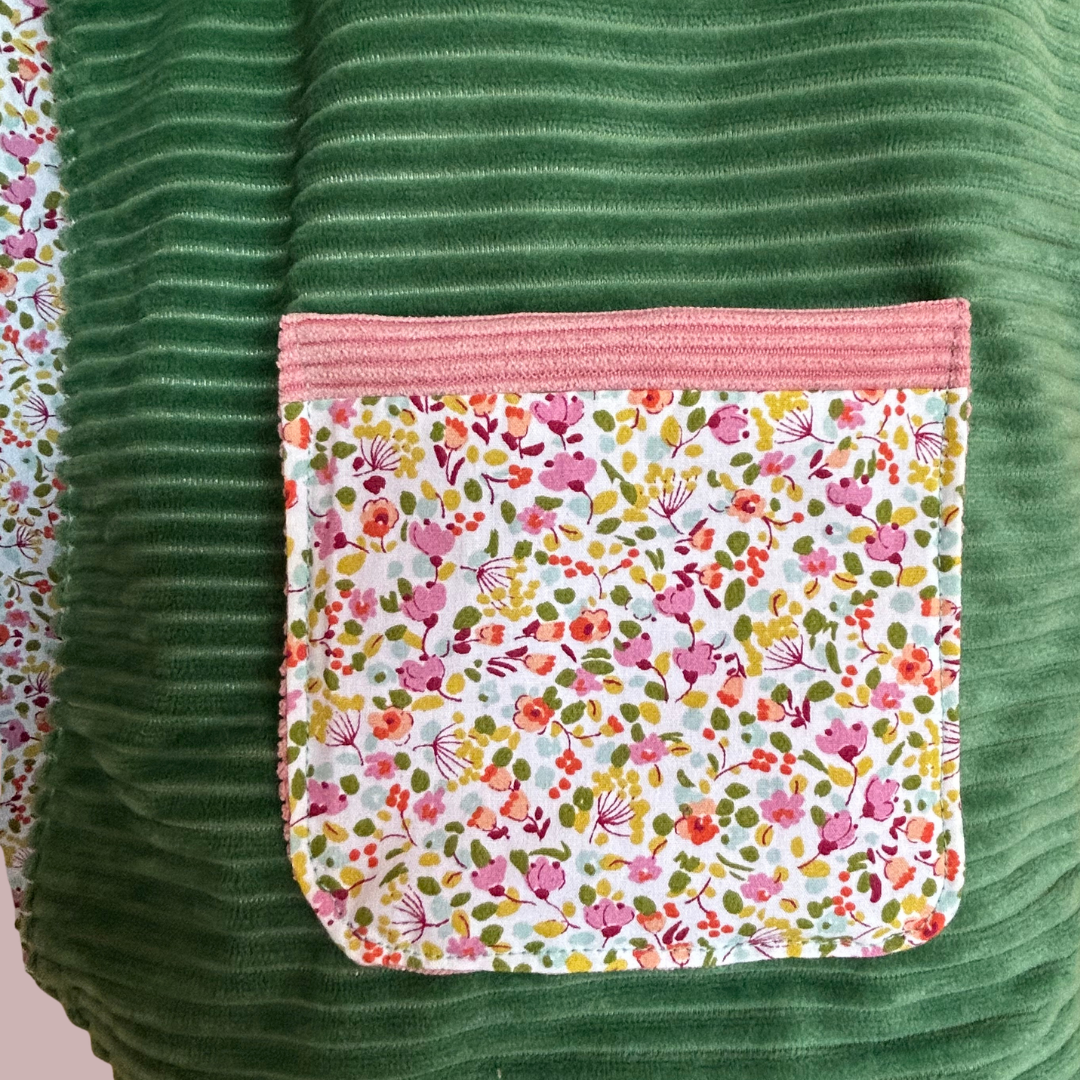 Gilet réversible velours vert - Imprimé style Liberty fleuri - pièce unique 38/42