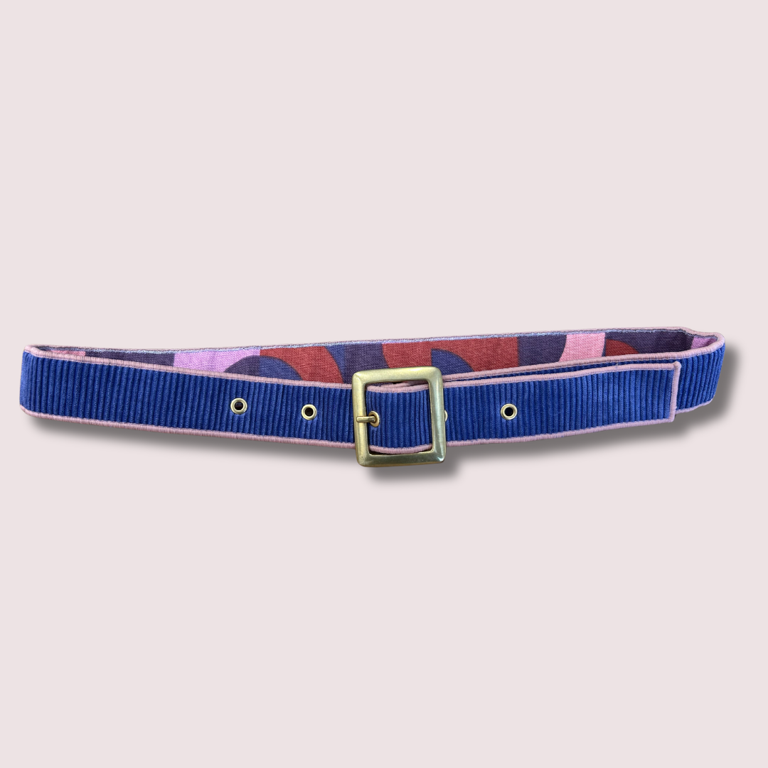 Ceinture en velours & tissu d’ameublement violet & parme – pièce unique 38/42