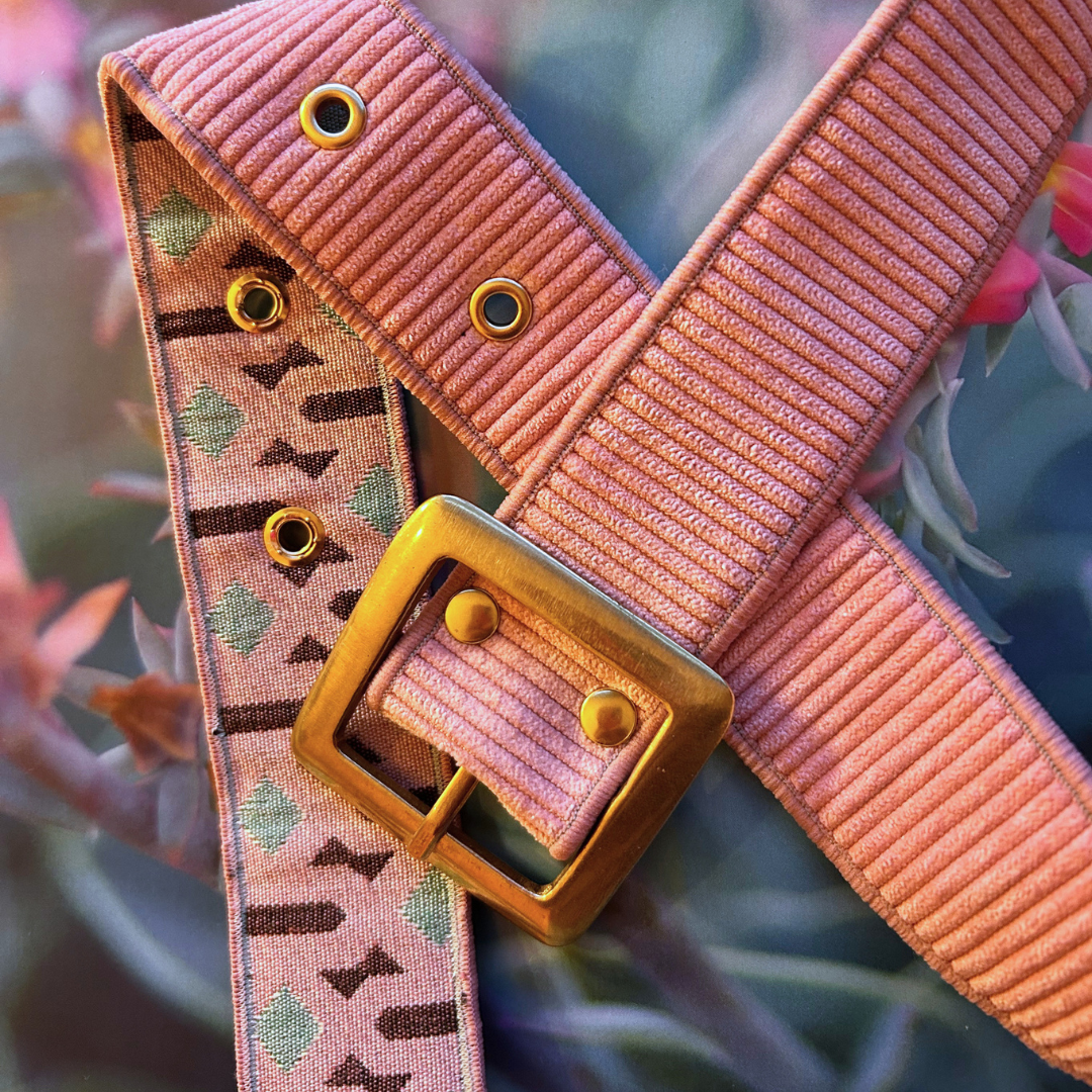 Ceinture en velours & tissu d'ameublement rose & vert  – Taille 38