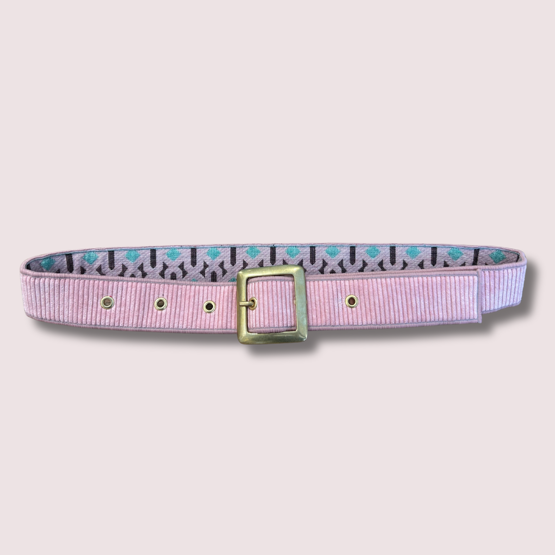 Ceinture en velours & tissu d'ameublement rose & vert  – Taille 38