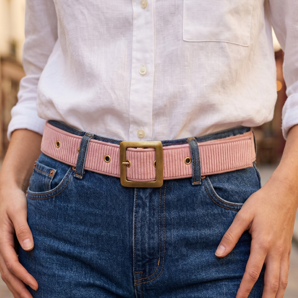 Ceinture en velours & tissu d'ameublement rose & vert  – Taille 38