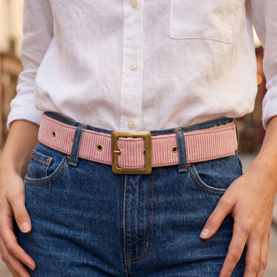 Ceinture en velours & tissu d'ameublement rose & vert  – Taille 38