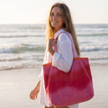 Sac de plage réversible - éponge recyclée et carreaux vichy rose - camaïeux rose, corail, rouge