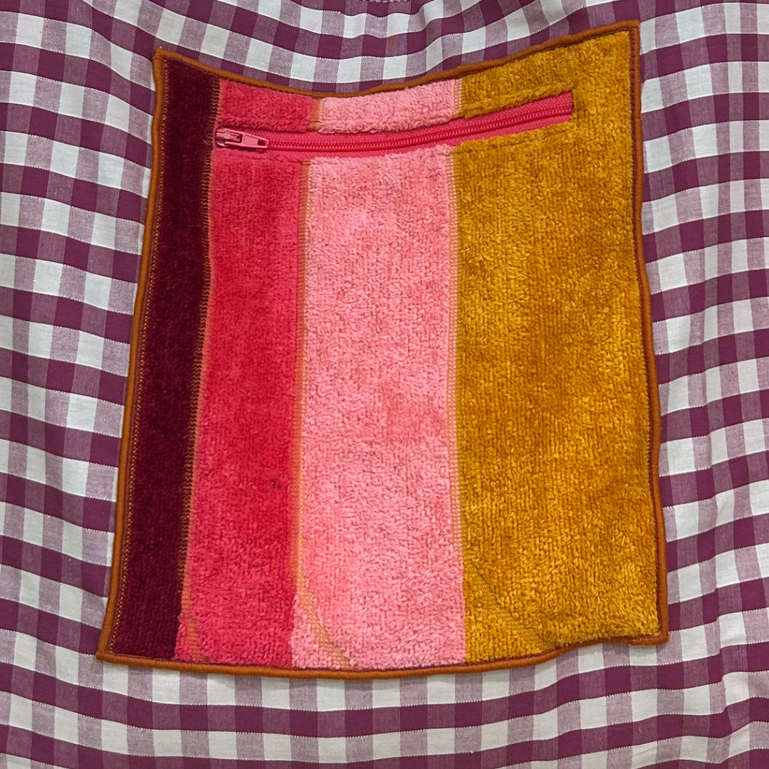 Sac de plage réversible - éponge recyclée et carreaux vichy violet - rose & jaune