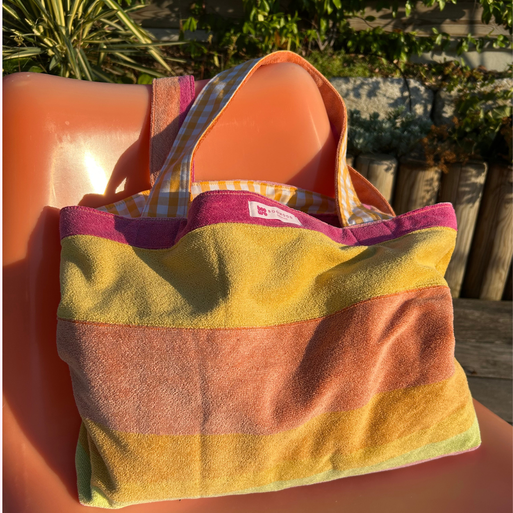 Sac de plage réversible en éponge recyclée et vichy jaune
