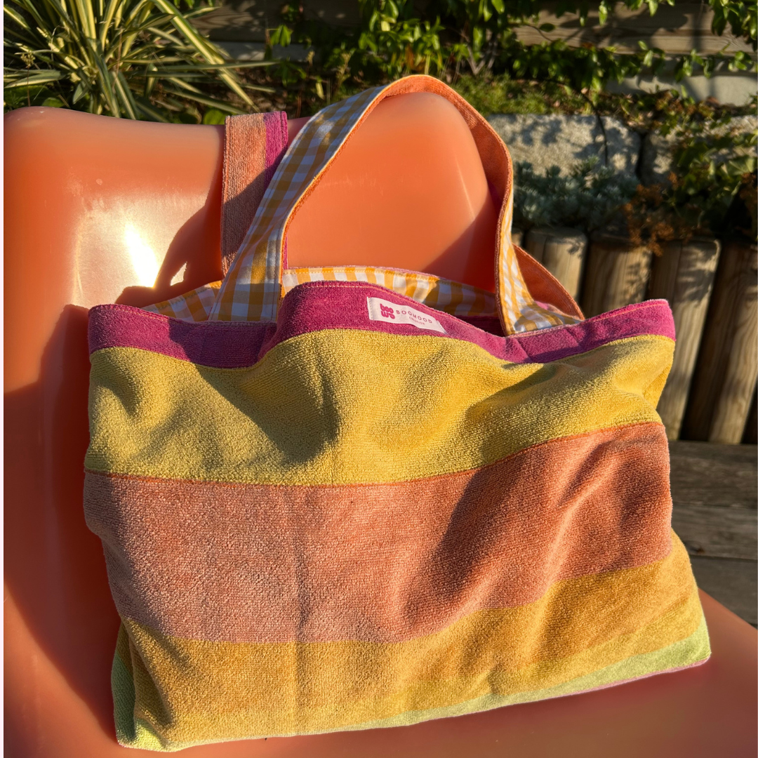 Sac de plage réversible en éponge recyclée et vichy jaune