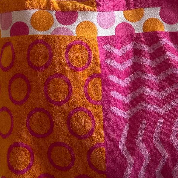 Sac de plage réversible - éponge recyclée et carreaux vichy - camaïeu orange, rose et fushia